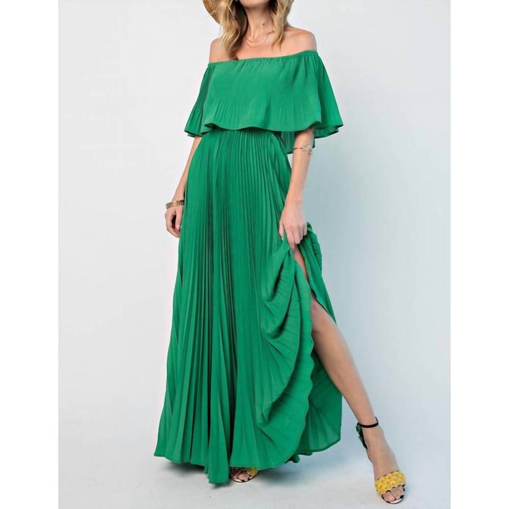 NEW EASEL lily pleated maxi dress in kelly green